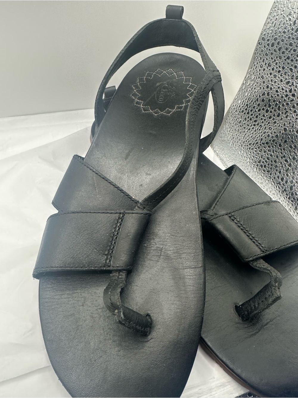 Chaco Women's Black Leather Toe-Loop Sandals - Picture 9 of 10